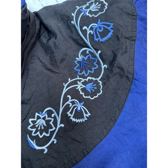 Vintage Lavon Windbreaker Navy Blue Embroidered Flowers Medium Jacket 90s - Picture 5 of 13